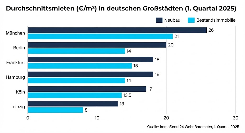Mieten oder kaufen: Die Durchschnittsmiete in deutschen Großstädten